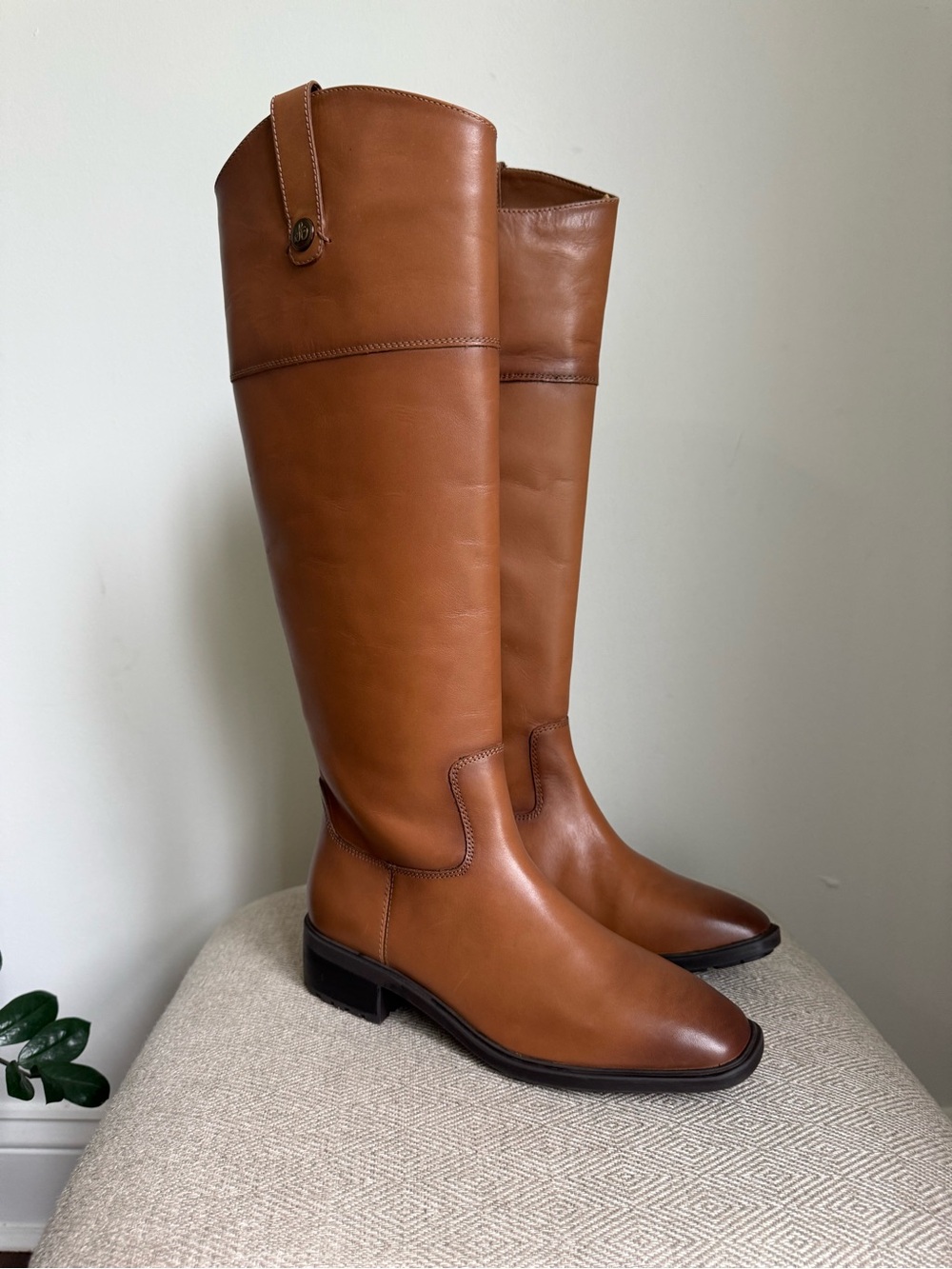 Sam Edelman Knee Leather Boots - Cognac Brown